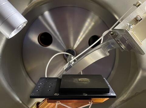 Lunar soil samples on a test tray