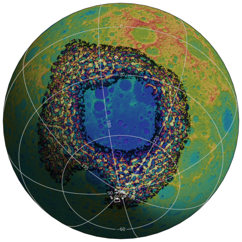 Rendering showing the ancient South Pole-Aitken (SPA) basin, a massive structure on the Moon’s far side.