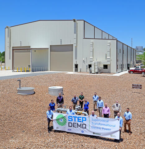 Members of the SwRI and GTI teams standing in front of the completed building housing the STEP pilot plant