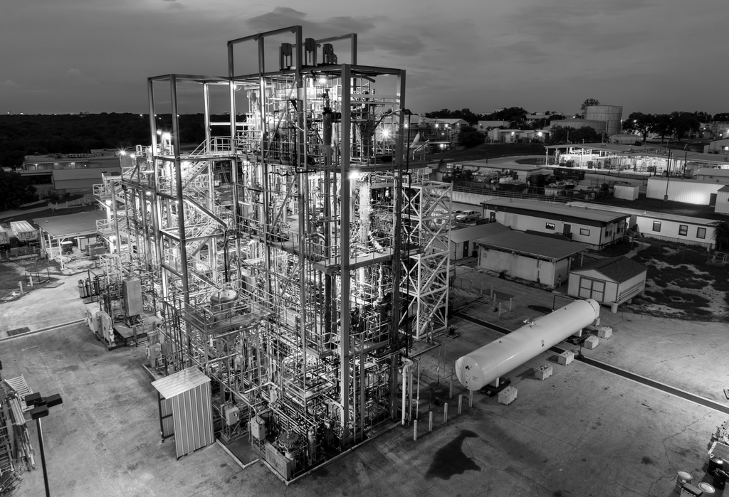 Pilot Plant aerial at night