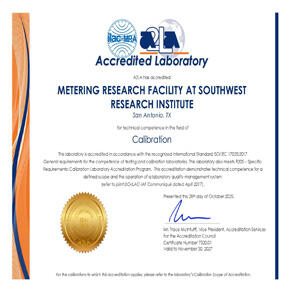 Image of A2LA Accredited Metering Research Facility Certificate