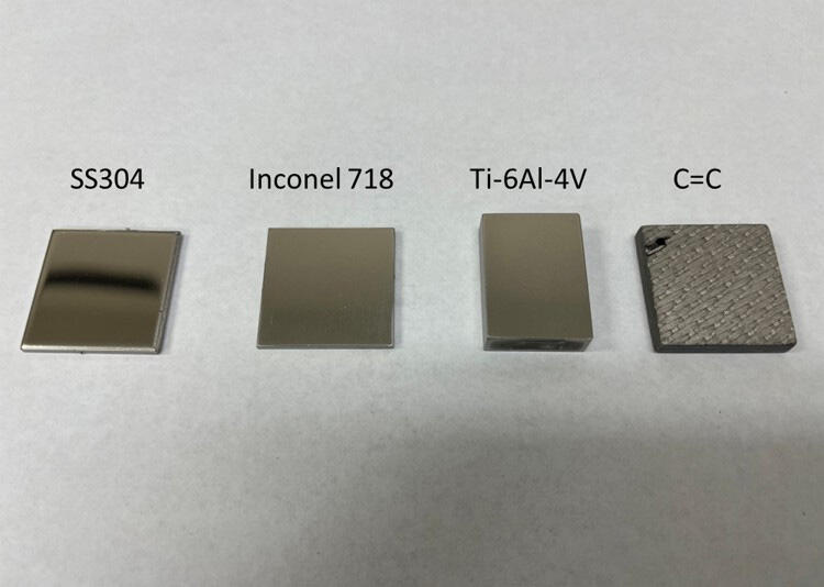 4 different substrate materials with labels above each one identifying the coating