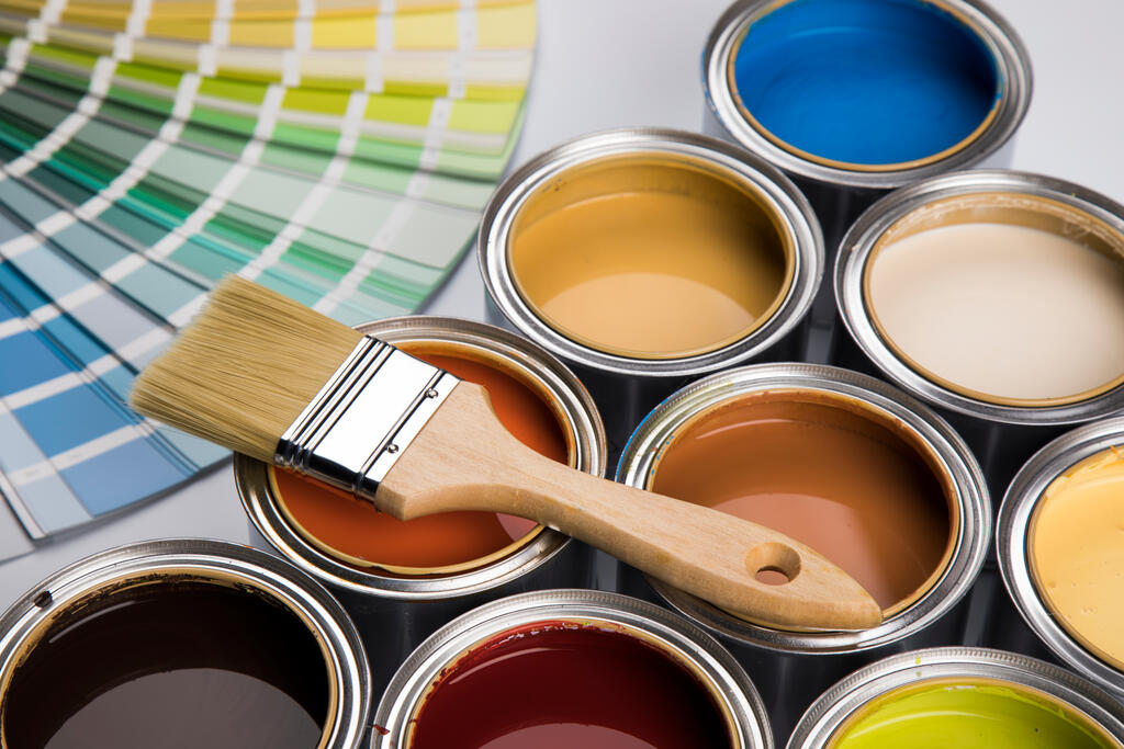 Paint cans with paint samples