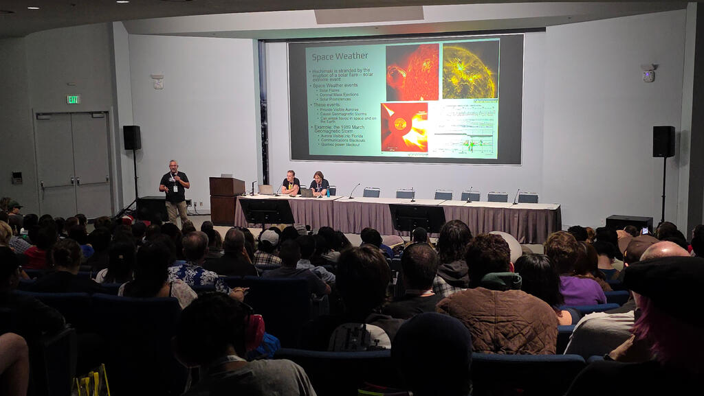 Gomez presenting at the Anime Expo