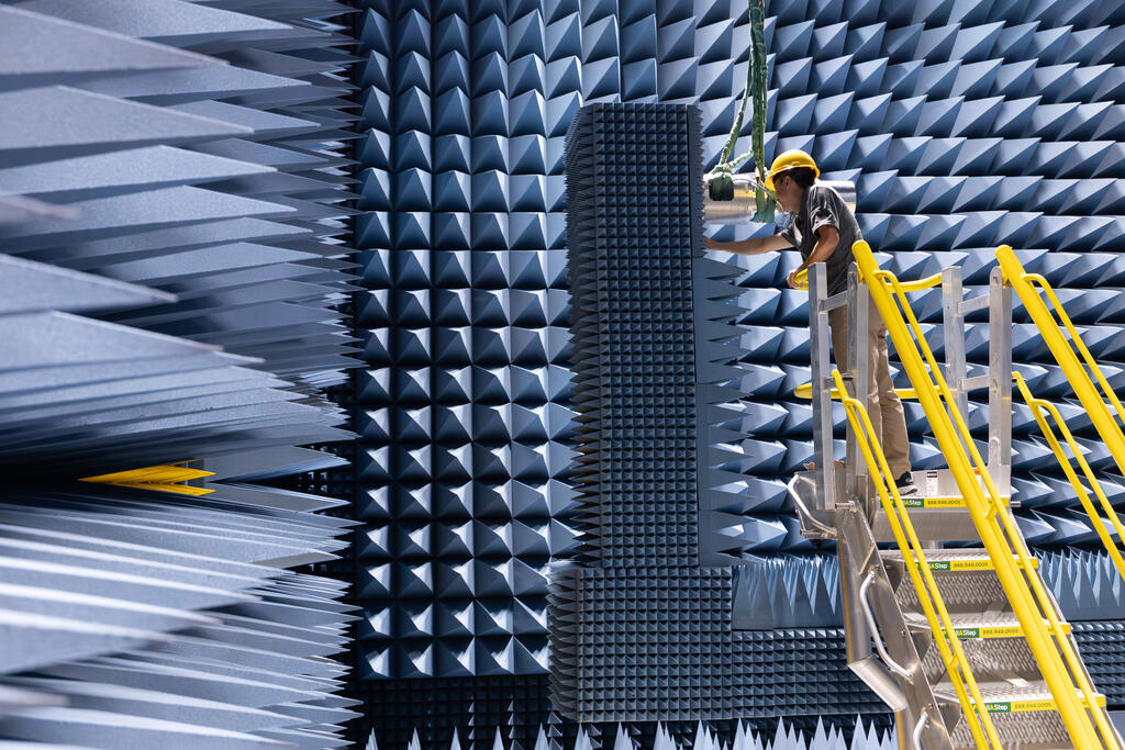 SwRI staff working in SwRI’s 1,260-square-foot indoor spherical near-field antenna range