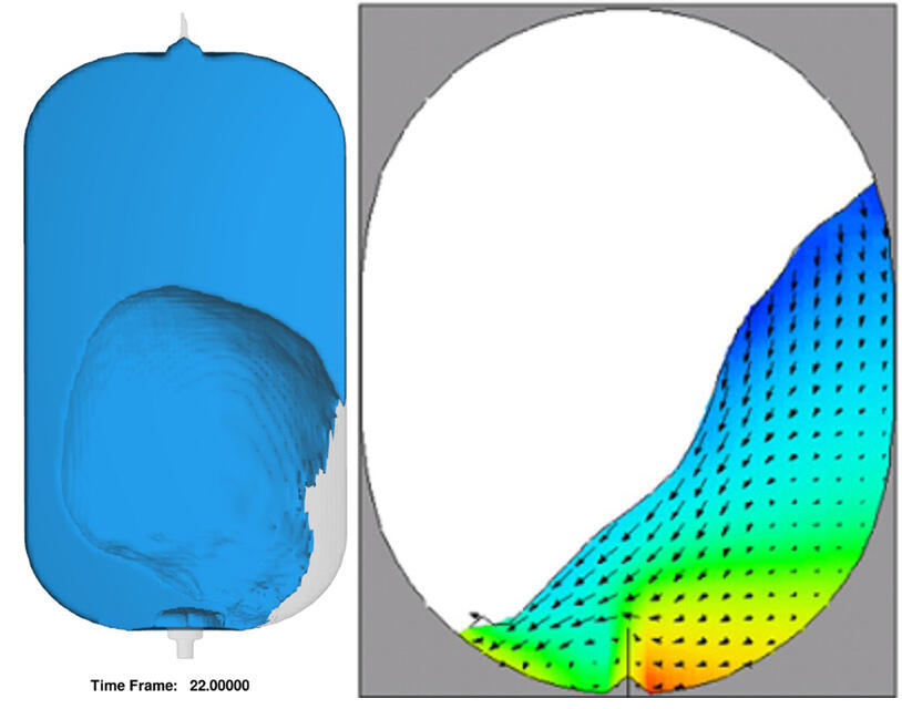 Two images side by side of CFD simulations from different views