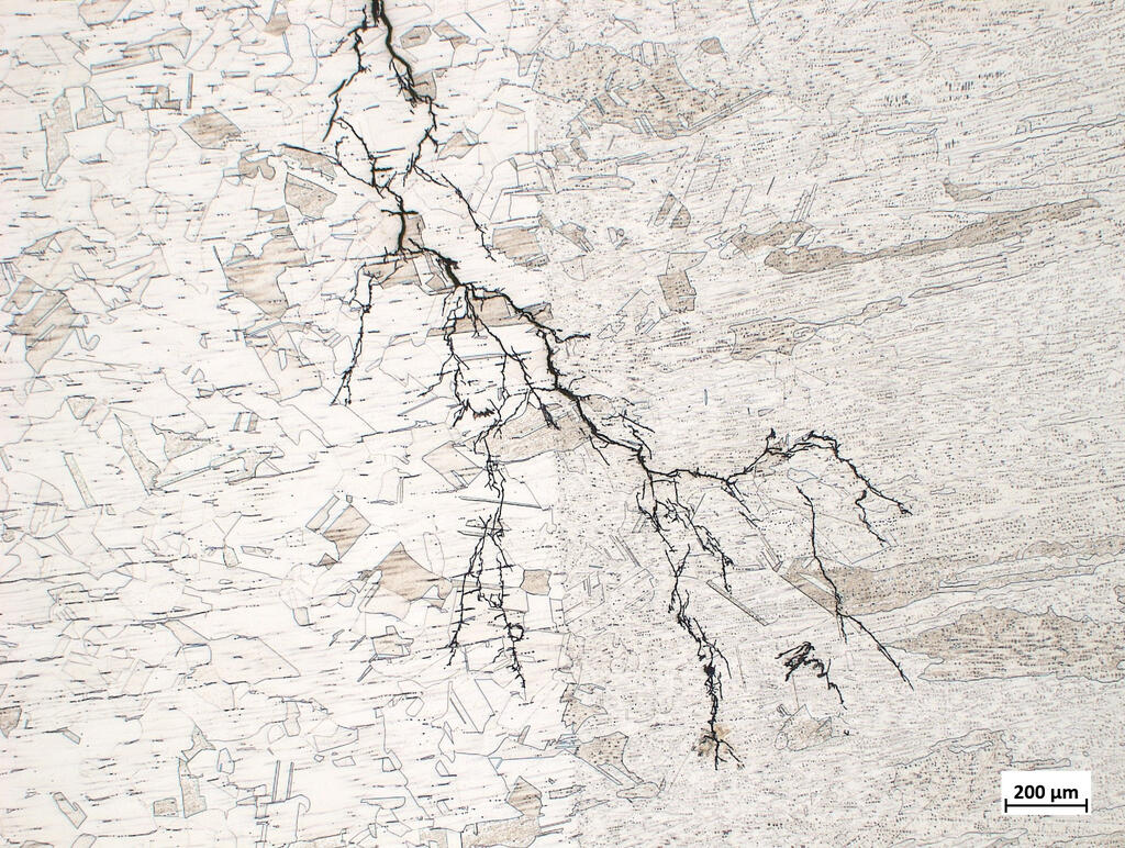 Microscope image of a fraction of corrosion-assisted cracking in stainless-steel