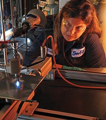 SwRI’s HiPIPS system uses high-density, high-flux plasmas at low temperatures and atmospheric pressures to deposit coatings on material surfaces