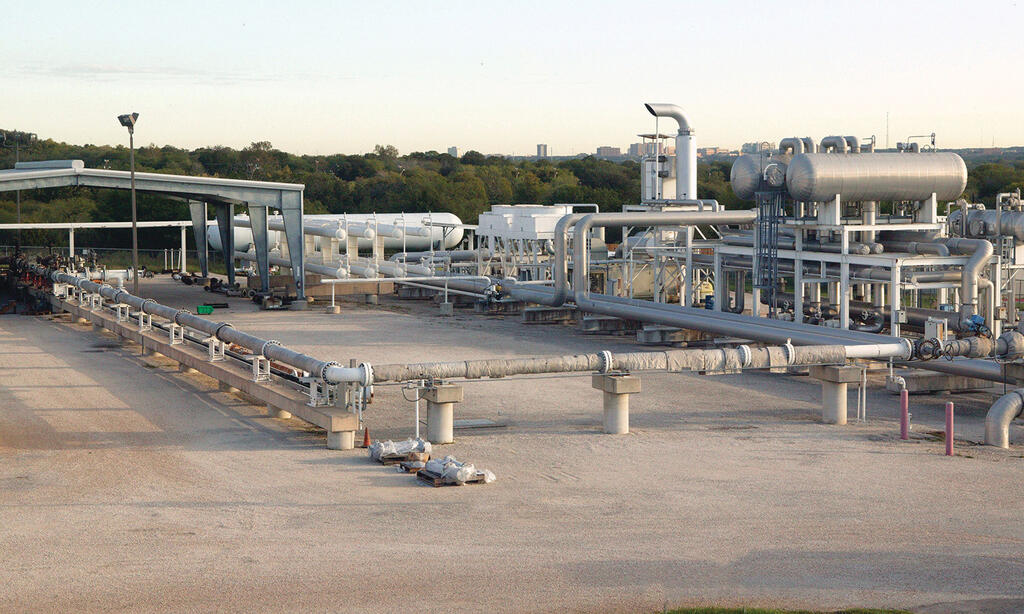 Ariel view of SwRI's Metering Research Facility with tanks and piping