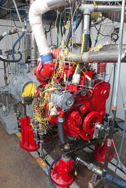 Engine placed in a military dynoamometer testing frame