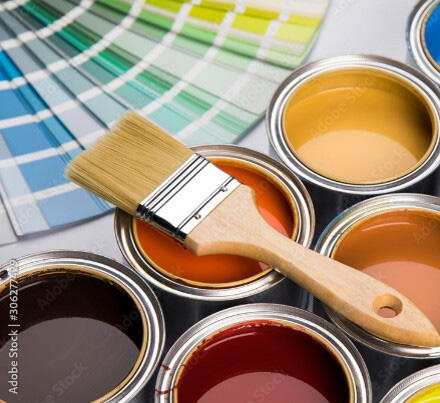 Paint cans with paint samples