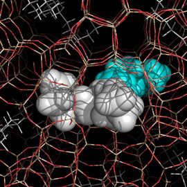 Decane molecule in zeolite cage