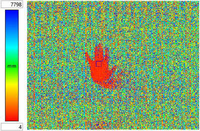 distance map of a hand with the LiDAR borescope setup using the PS-TOF sensor