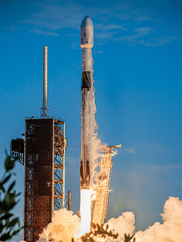 The sunrise launch of the SpaceX Falcon 9 rocket with SwRI-developed instruments and technology aboard.