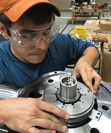 Engineer assembles thrust bearing on the 10 MWe sCO2 turbine