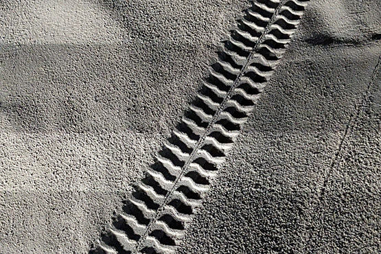 Rover tread marks on a simulated lunar soil.
