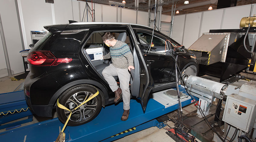 Black SUV on a dynamometer 